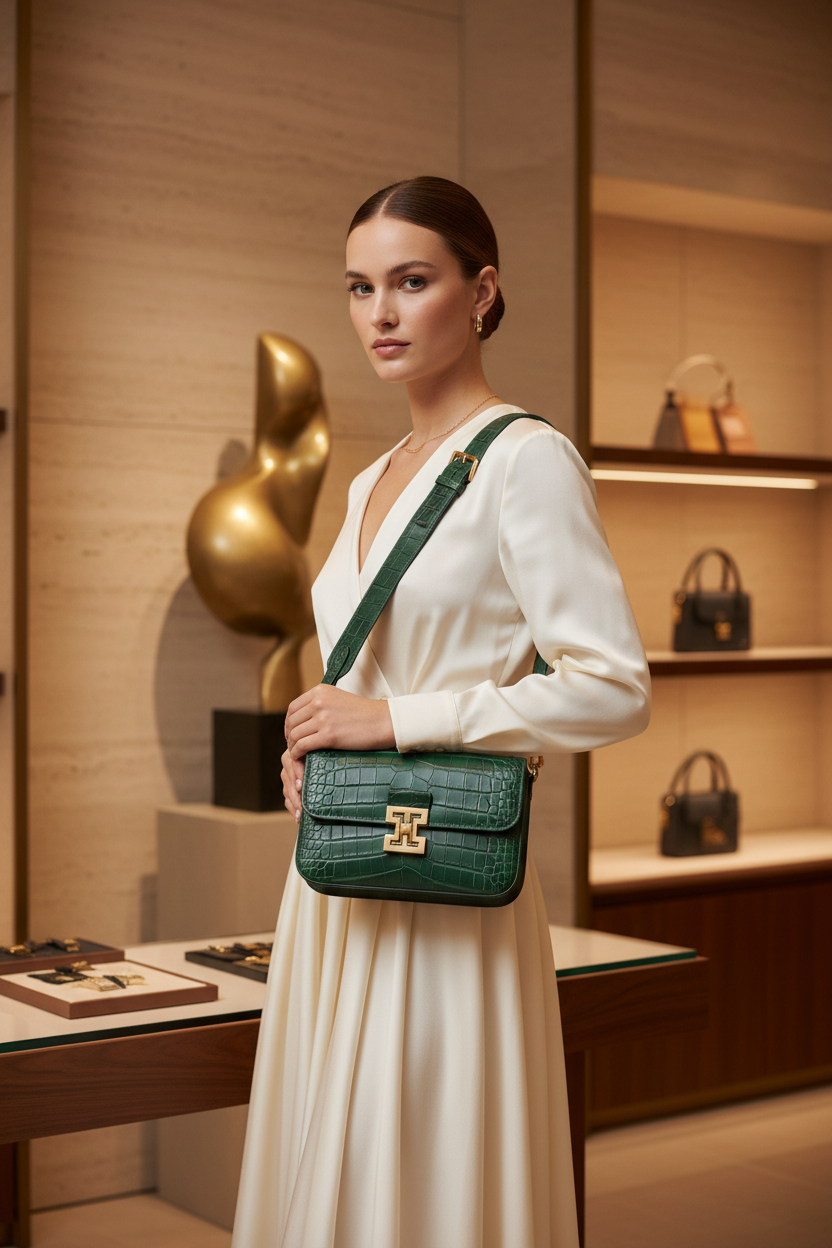 Generate a 9:16 image for hero section hodling sling bag and shown  luxury 